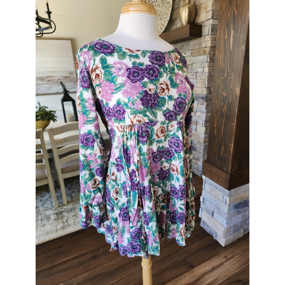 Bonjour Vintage 90s Floral Babydoll Tunic Top‎ Womens Medium Cottagecore